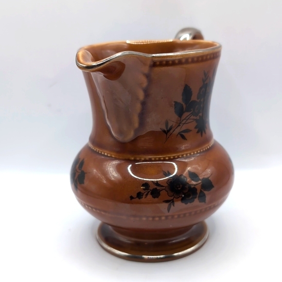 Vintage Lord Nelson Pottery England Brown Floral Pitcher / Vase with Silver Gilt - Picture 7 of 13